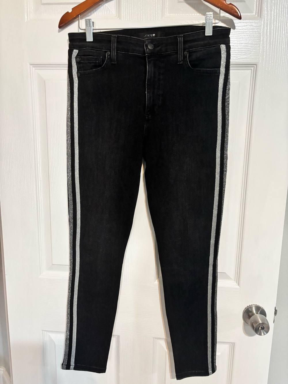 Joes Black Skinny Jeans with Silver Side Stripes 29